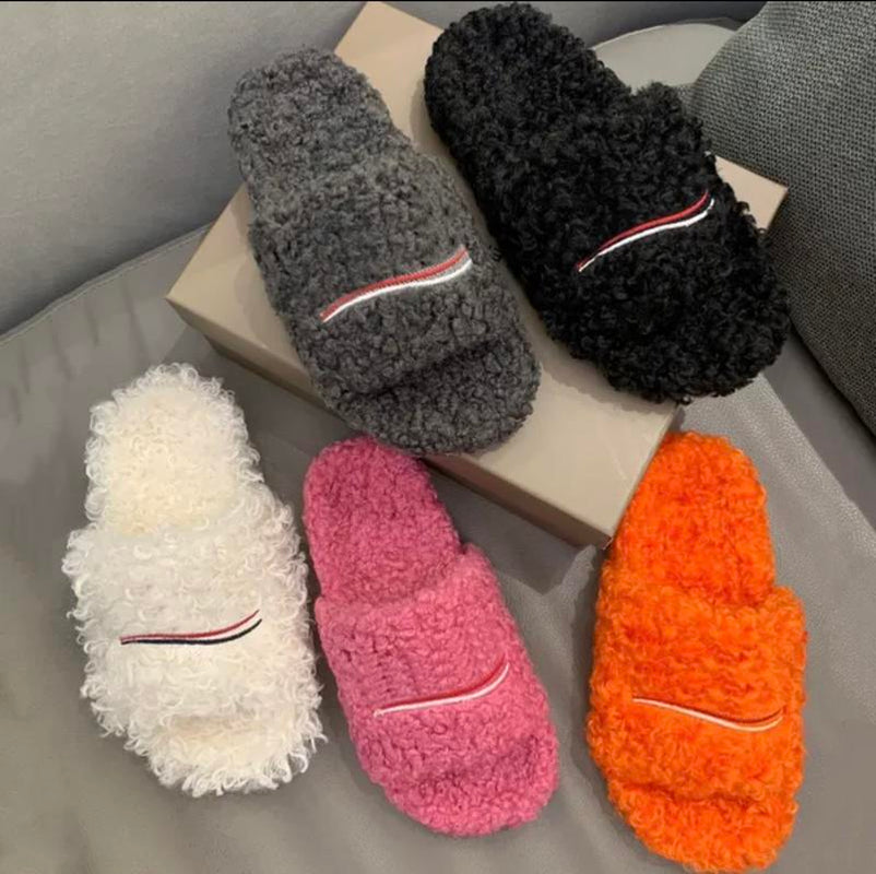 2025 Men Women Slippers Ladies Winter Fur Fluffy Furry Warm Letters Sandals Comfortable Fuzzy Girl Flip Flop Slipper
