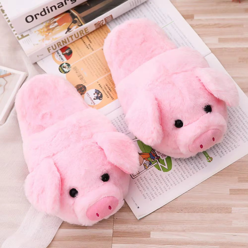Winter Women Warm Indoor Slippers Ladies Fashion Cute Pink Pig Shoes Women'S Soft Short Furry Plush Home Floor Slipper SH467