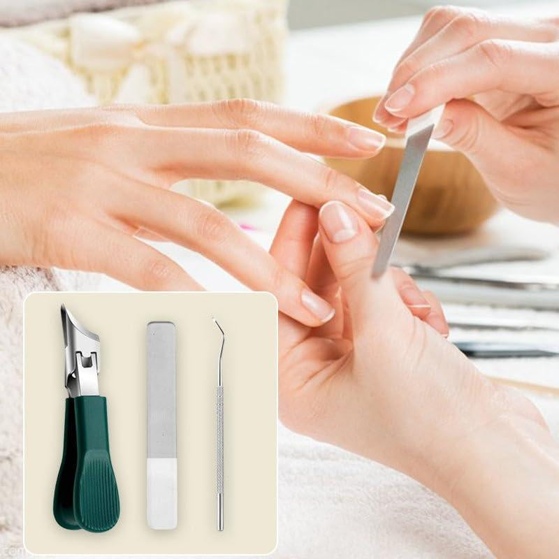 Eagle Beak Beveled Nail Clippers, 3Pcs Wide Jaw Opening Anti-Splash Slanted Nail Clipper, Long Handle Wide Jaw Opening Anti-Splash Slanted Edge Nail Clipper for Thick Nails,Seniors&Ingrown Care(Green)