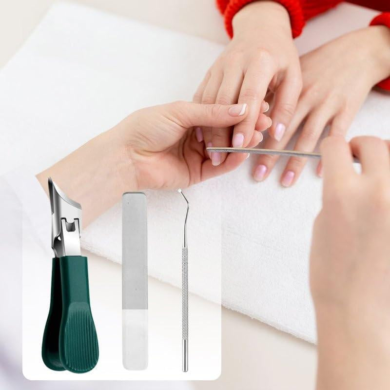 Eagle Beak Beveled Nail Clippers, 3Pcs Wide Jaw Opening Anti-Splash Slanted Nail Clipper, Long Handle Wide Jaw Opening Anti-Splash Slanted Edge Nail Clipper for Thick Nails,Seniors&Ingrown Care(Green)