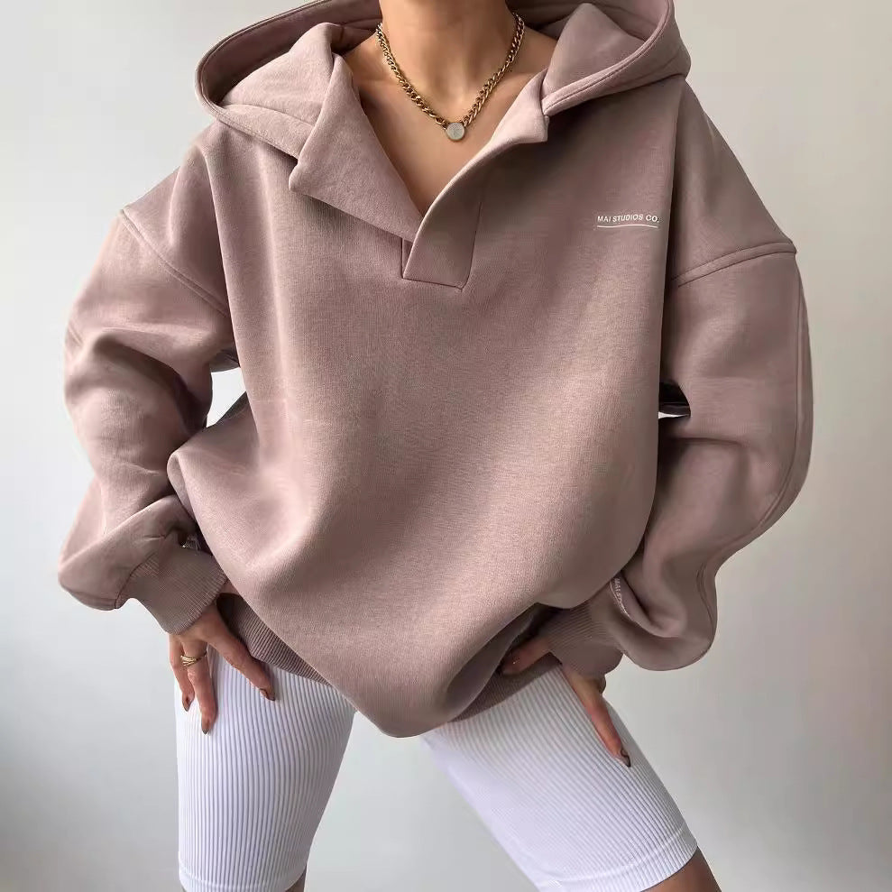 Thick-fabric hooded long-sleeved versatile hoodie